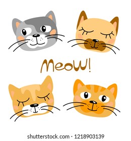 vector color cat red grey head pet animal  cartoon doodle pattern simple childish design for kids textile paper 