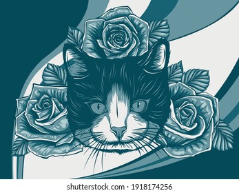 Vector Color Cat with Roses Illustration design art