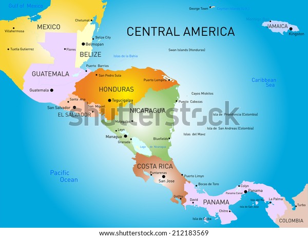 Vector Color Central America Map Stock Vector (Royalty Free) 212183569