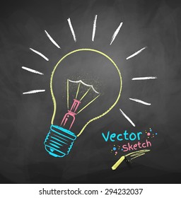 Vector color chalk drawing of light bulb.
