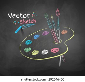 Vector color chalk drawing of paint palette.