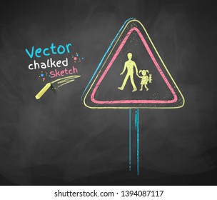 Vector color chalk drawing of school road sign.