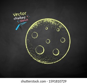 Vector color chalk drawn illustration of Moon on black chalkboard background.