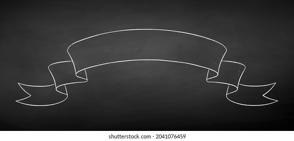 Vector color chalk drawn illustration of line art scroll ribbon banner on chalkboard background.