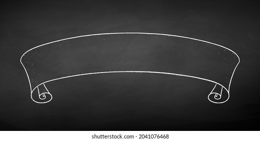 Vector color chalk drawn illustration of line art scroll ribbon banner on chalkboard background.