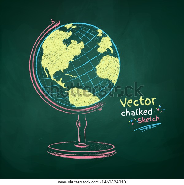 Vector Color Chalk Drawn Illustration Globe Stock Vector (Royalty Free ...