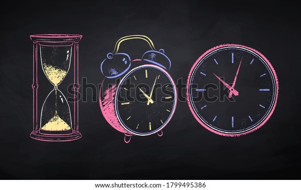 Vector Color Chalk Drawn Illustration Set: เวกเตอร์สต็อก (ปลอดค่า ...