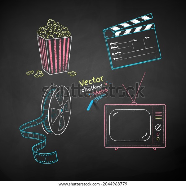 Vector Color Chalk Drawn Illustration Set Stock Vector (Royalty Free ...