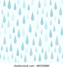 Vector color chalk drawn seamless pattern with water drops, rain, textile 