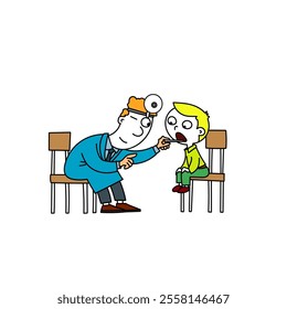 Vector color characters child and doctor
Medical diagnostics, consultation, treatment. Family medicine.