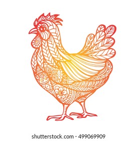 Vector of Color Chicken in zentangle style