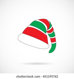 Vector Color Christmas Elf Cap isolated over white background. Element for Christmas holiday projects and designs.