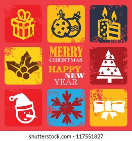 vector color christmas icons set on color background