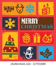 vector color christmas icons set on color background