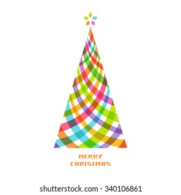 Vector color christmas tree. Original holiday invitation, greeting card. Decorative simple illustration for print, web