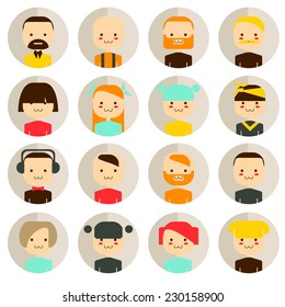 Vector color circle icon set avatar people 