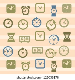 vector color clocks icons in the beige squares