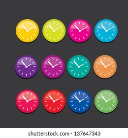 vector color clocks Icons set