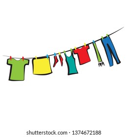 Vector color clothes on the rope