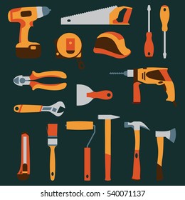 Vector color collection icons of builder equipment vector illustration
