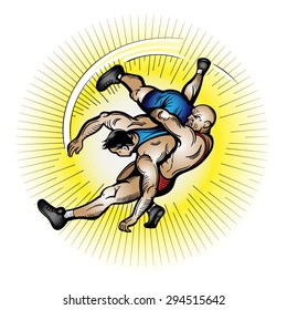 Vector Color Comics Freestyle Wrestling Illustration