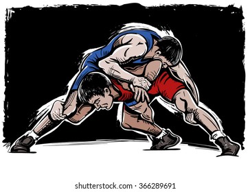 wrestling mat images stock photos vectors shutterstock https www shutterstock com image vector vector color comics freestyle wrestling illustration 366289691