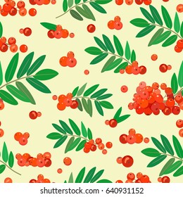 Vector color composition of leaves twigs and ripe rowan. For background, wallpaper, packaging, textiles, fabrics.