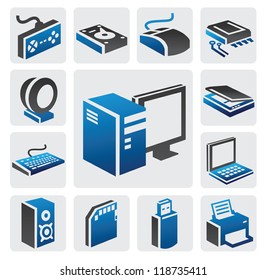 vector color computer icon set on gray