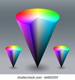 Vector color cone, representing HSV (HSB) color space. Created using gradient meshes.