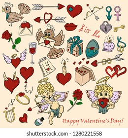 vector color contour illustration in the style of children's Doodle on the theme of Valentine's day, for the design and decoration of postcards banners, print and web, backgrounds and packaging 