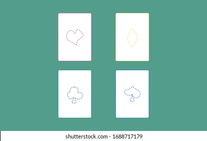 Vector color contour playing cards. All poker suits. Graphic shapes. Illustration.