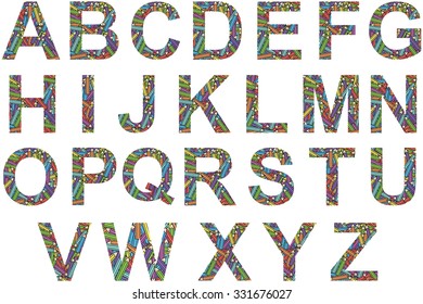 Vector color crayons alphabet on white background