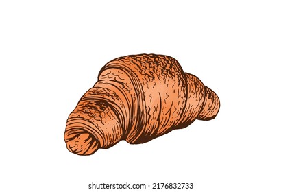 Vector color croissant isolated on white, sweet roll , graphical element for bakery logo and design