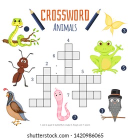 Vector color crossword, education game for children about animals.