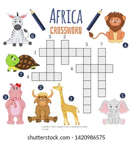 Vector color crossword, education game for children about animals.