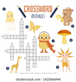 Vector color crossword, education game for children about animals.