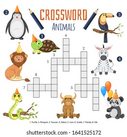 Vector color crossword, education game for children about animals.