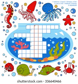 Vector color crossword, education game for children about fish