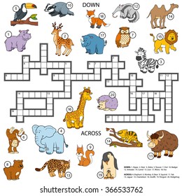 Vector color crossword, education game for children about animals