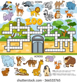 Vector color crossword, education game for children about animals