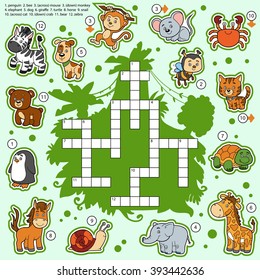 Vector color crossword, education game for children about animals