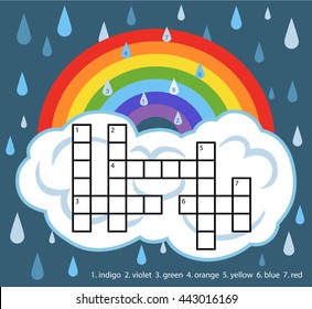 Vector color crossword, education game for children about colors of rainbow