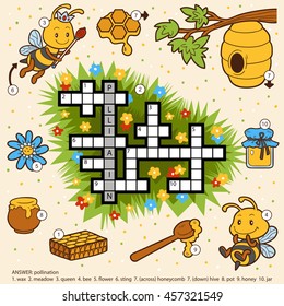 Vector color crossword, education game for children about honey and bees