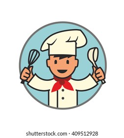 vector color Cute cartoon chef in round