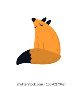 Vector color cute flat illustration of a red fox in scandinavian style on a white background. Cute baby scandy animals. Vector illustration of a cute fox. Stock illustration.
