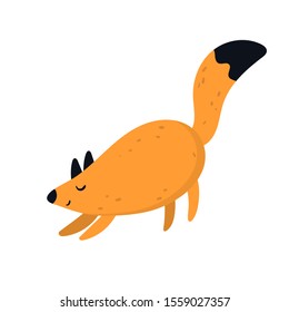 Vector color cute flat illustration of a red fox in scandinavian style on a white background. Cute baby scandy animals. Vector illustration of a cute fox. Stock illustration.
