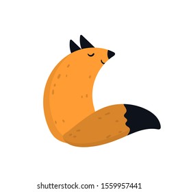 Vector color cute flat illustration of a red fox in scandinavian style on a white background. Cute baby scandy animals. Vector illustration of a cute fox. Stock illustration.