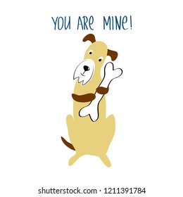 vector color cute fox terrier dog pet animal with bone cartoon doodle pattern simple childish design for textile paper