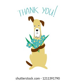 vector color cute fox terrier dog pet animal word thank you flowers cartoon doodle pattern simple childish design for textile paper