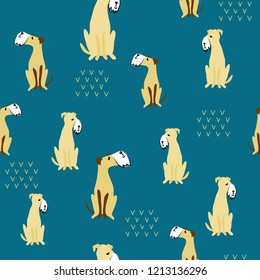 vector color cute fox terrier dog pet animal  cartoon doodle pattern simple childish design seamless pattern for textile paper